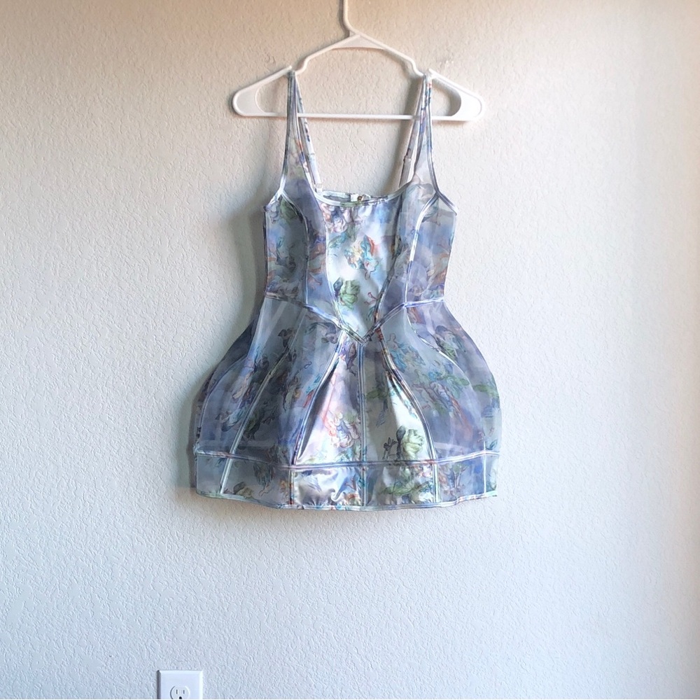 NWT Wolf & Whistle Gracie Renaissance Printed Boned Sheer Dress Lingerie 4 XS